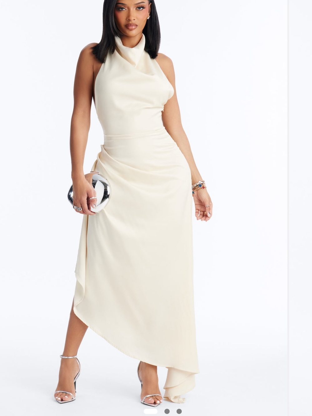 Fashion Nova Stella Sleeveless Satin Maxi Dress - Cream